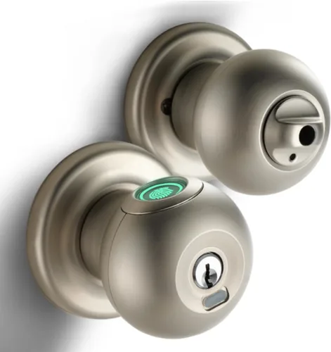 Vista 10 de Buoan - Cerradura de puerta de huellas dactilares, perilla inteligente de puerta con cerradura, cerradura de puerta biométrica negra, cerradura