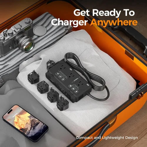 Vista 9 de TESSAN Adaptador de viaje universal con salida de CA dual (tipo C G A I) y convertidor de voltaje de 220 V a 110 V con 4 puertos USB (1 USB C), 3