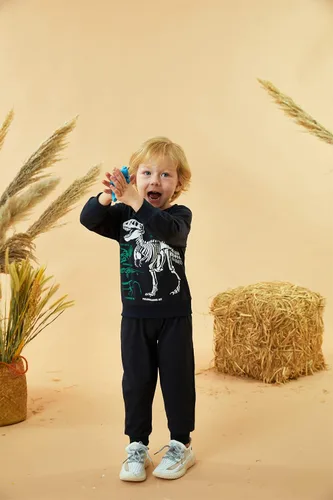 Vista 2 de HIHA Conjunto de sudadera de dinosaurio para niño pequeño, sudadera de manga larga, pantalones, ropa de primavera