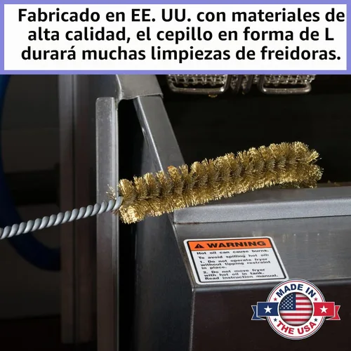 Vista 6 de FryOilSaver Co. B53C - Cepillo de limpieza para freidoras profundas, herramienta de cocina comercial en forma de L, cerdas de latón resistentes