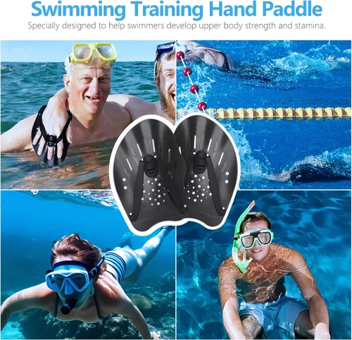 Vista 5 de Hianjoo Aletas de Mano para Natación para Adultos y Jóvenes (1 Par), Aletas de Natación de Fuerza de Entrenamiento para Piscina, Accesorios