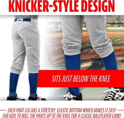 Vista 2 de Franklin Sports Pantalones de béisbol y sóftbol juveniles, hasta la rodilla + pantalones de béisbol de ajuste relajado para niños, color blanco