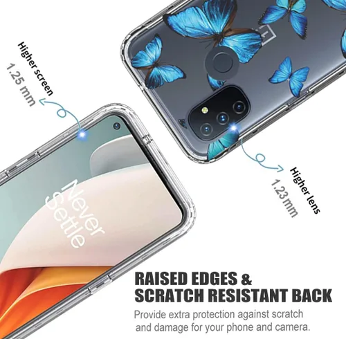 Vista 2 de Funda para OnePlus Nord N100 BE2013 con protector de pantalla de vidrio templado, bonito patrón de mariposa transparente de cuerpo completo, fundas