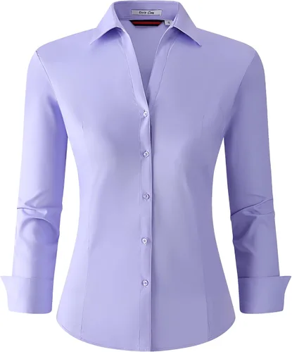 Vista 35 de Esabel.C Camisas de manga larga con botones para mujer, ajuste regular, blusa de trabajo elástica