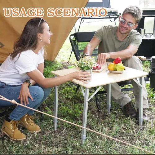 Vista 8 de KingCamp Mesa de Bambú Plegable Mesa de Camping Ecológica con Patas de Aluminio de Altura Ajustable Resistente 4 Pliegues Mesas de Campamento