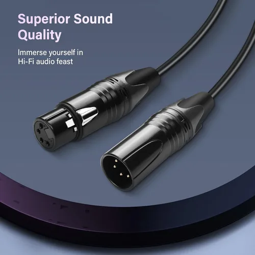 Vista 2 de GINTOOYUN Cable DMX de 4 pines de señal XLR macho a hembra DMX512 XLR macho a hembra Cable de señal de luz de escenario con conectores metálicos