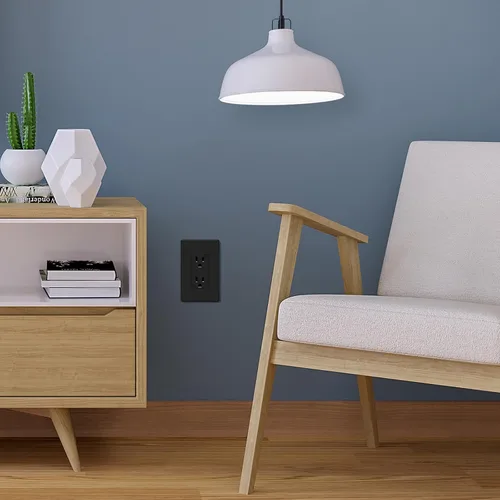 Vista 7 de Salida de receptáculo decorador, placa de pared sin tornillos incluida, salida de pared resistente a manipulaciones de 15 amperios y 125 V, 2 polos