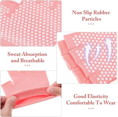 Vista 4 de 4 pares de guantes de yoga para mujer, antideslizantes, sin dedos, para entrenamiento de baile de pilates, con agarre mejorado y material de algodón