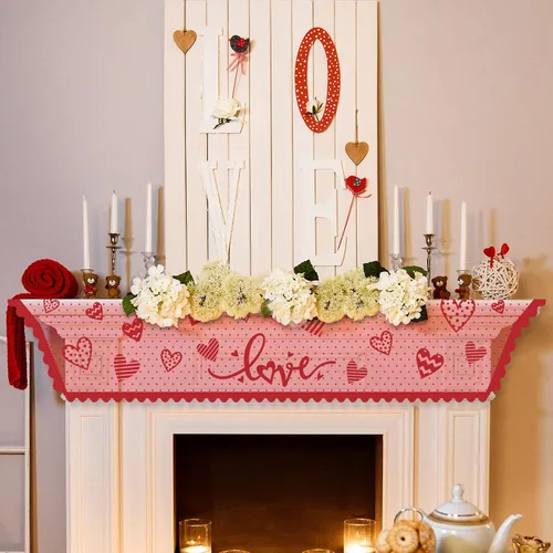 Vista 2 de Tatuo Bufanda para el día de San Valentín, mantel de encaje con corazón rojo para el día de San Valentín, boda, aniversario, sala de estar