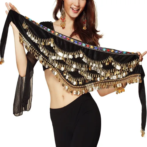 Vista 2 de Wuchieal Women's Triangular Belly Dancing Hip Scarf Wrap Skirt with Gold Coins