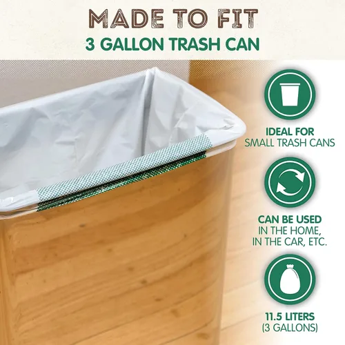 Vista 3 de KC's - Bolsas de basura biodegradables pequeñas compostables de 3 galones, 25 unidades Bolsas de compost desechables extra duraderas con cierre