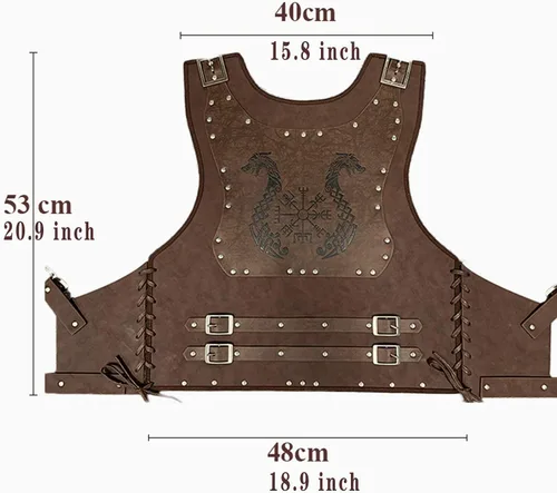 Vista 5 de HiiFeuer Viking Warrior - Armadura de pecho de piel sintética, armadura de cuero retro de caballero, armadura medieval para LARPCosplay