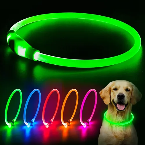 Vista 11 de Flashseen Collar de perro LED, collar iluminado brillante recargable por USB, cortable, resistente al agua, collar de seguridad de TPU con luces