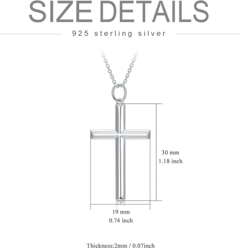 Vista 2 de Collar de cruz de plata de ley con cadena de plata 925, colgante de cruz de crucifijo chapado en oro blanco, regalo de joyería religiosa fiel, 20