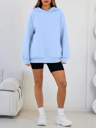 Vista 6 de Trendy Queen Sudaderas con capucha de gran tamaño para mujer, cómodas sudaderas de otoño a la moda 2025, trajes casuales de forro polar con bolsillos