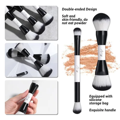 Vista 4 de Oneleaf Juego de brochas de maquillaje - Pinceles de doble punta para maquilladores profesionales