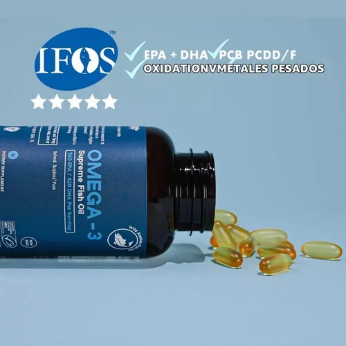 Vista 4 de Aceite de pescado Omega-3 Supreme 1400 mg. Certificado MSC +75% Omega-3s 1050 mg, 644/336, sin eructos de pescado y absorción mejorada Destilado