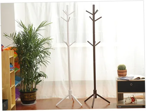 Vista 8 de IMIKEYA Perchero de madera con 6 ganchos, perchero montado en la ropa, perchero de madera, perchero montado en la pared, color blanco