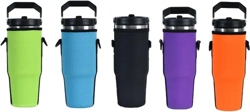 Vista 8 de AF-WAN Funda aislante de neopreno para botella de agua, impermeable, antideslizante, antiarañazos, con correa para el hombro, compatible con vaso