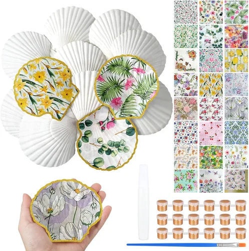 Vista 7 de Halloscume Juego de 12 Conchas de Vieira para Manualidades de 4''-5'' Conchas Grandes Naturales Blancas con 24 Piezas de Servilletas de Papel