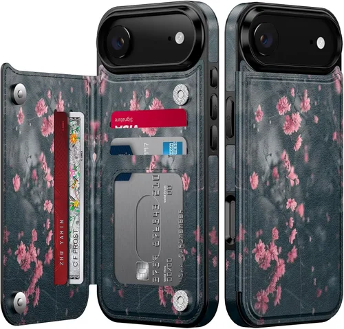 Vista 70 de FUNMIKO Funda tipo cartera para iPhone 13 con tarjetero, bloqueo RFID, protección de grado militar y obras de arte impresas con rayos UV, cierre