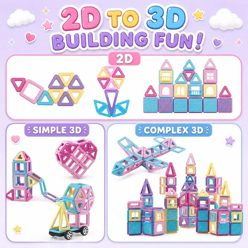 Vista 5 de Mini bloques de construcción de azulejos magnéticos, juguete de construcción STEM para niños, juego de construcción de castillo magnético, 58 piezas