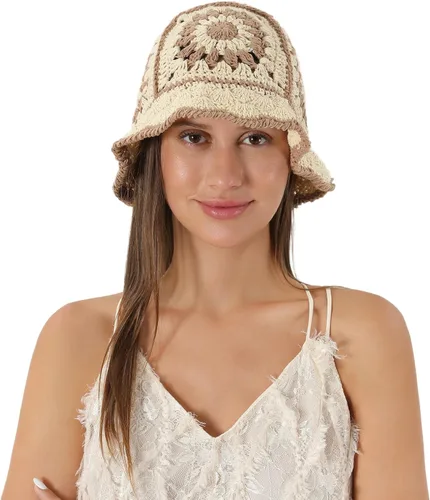 Vista 5 de Fiewmay Sombrero de ganchillo hecho a mano estilo boho sombrero para mujer