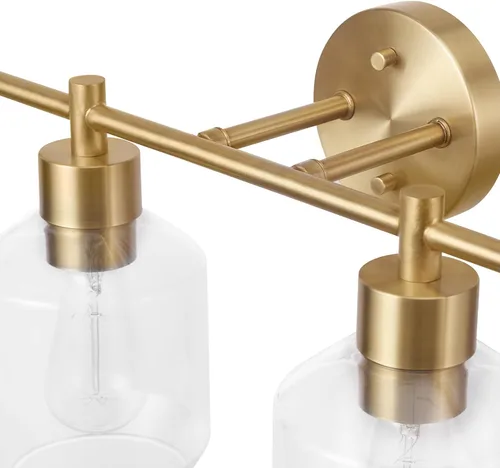 Vista 5 de Globe Electric 52083 Cannes - Lámpara de tocador de 4 luces, latón mate, pantallas de cristal opal, bombilla no incluida