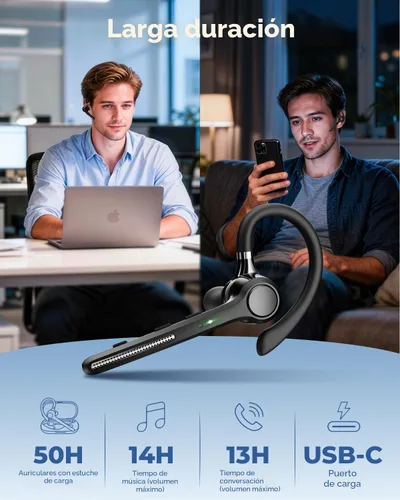 Vista 6 de Ngsod Auriculares Bluetooth V5.4, USB Dongle auricular inalámbrico con micrófono para el trabajo 500mAh Charging Case,50H Talk Time,Dual connect &