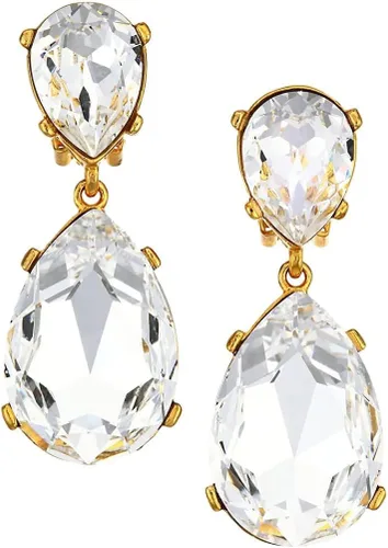 Vista 2 de Kenneth Jay Lane Double Teardrop Crystal Drop Clip-On Earrings