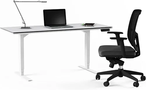 Vista 5 de BDI Furniture Centro - Escritorio elevador de pie, 60 x 24 pulgadas, blanco satinado, gris