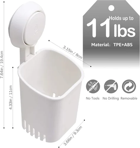 Vista 3 de LEVERLOC Potente soporte para cepillo de dientes con ventosa, soporte de ducha de pared sin taladros para cepillo de dientes, pasta de dientes