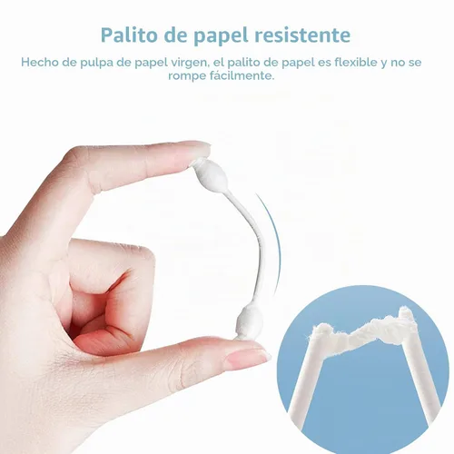Vista 3 de Hisopos de algodón de seguridad para niños con puntas grandes para recién nacidos, bebés, niños, capullos de algodón con barra de papel