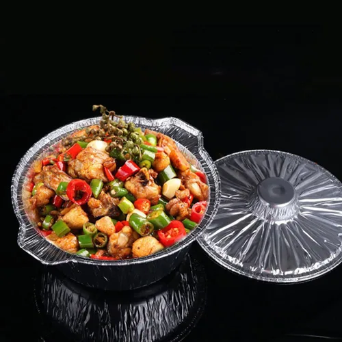 Vista 8 de ABOOFAN Sartén redonda de aluminio con tapas Ollas de papel de aluminio de 13 pulgadas Contenedor de alimentos desechable para microondas Contenedor