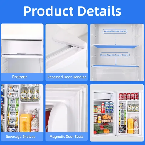 Vista 7 de BANGSON Mini refrigerador con congelador, 3.2 pies cúbicos, refrigerador pequeño de una sola puerta, eficiente en energía, bajo ruido, refrigerador