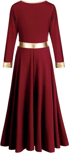 Vista 5 de Vestido de baile de alabanza para niñas, color dorado metálico, vestido litúrgico, vestido de iglesia, vestido de longitud completa, disfraz lírico