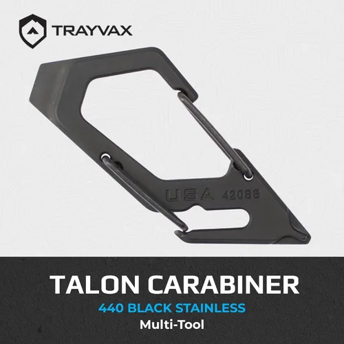 Vista 2 de Trayvax Talon Clip de mosquetón multiherramienta, llavero de liberación rápida de acero inoxidable 420 con abridor de botellas y destornilladores