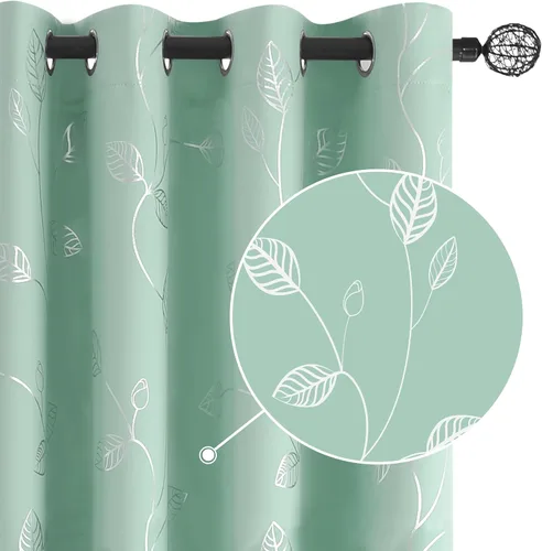 Vista 53 de BUHUA Cortinas pequeñas para ventana de 36 pulgadas de largo, 2 paneles, cortinas opacas con elegantes ramas de árbol plateadas, cortinas de bloqueo