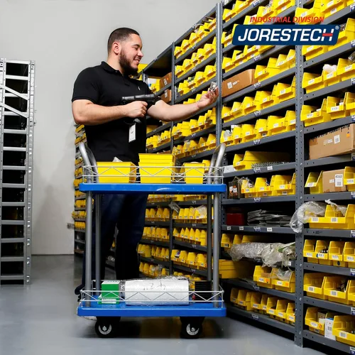 Vista 2 de JORESTECH Carro de plataforma Dolly Warehouse Moving Push Hand Truck (rueda de goma de 2 pisos de 330 libras)