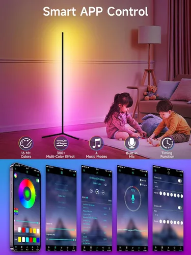 Vista 3 de Tyute Lámpara de pie de esquina, lámpara de esquina LED RGB con sincronización de música, aplicación inteligente y control remoto, luz ambiental que