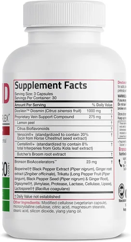 Vista 2 de Bronson VeinAid Diosmin 1000 mg DiosVein Complex, 90 Cápsulas Vegetarianas Botánicos patentados de Venocina y Centellin, soporte saludable