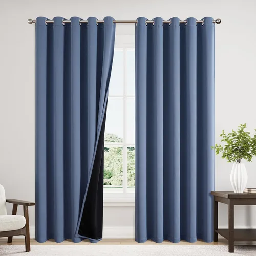 Vista 59 de ChrisDowa Cortinas 100% opacas de 63 pulgadas de largo para dormitorio con forro negro, 2 capas gruesas totalmente opacas con aislamiento térmico