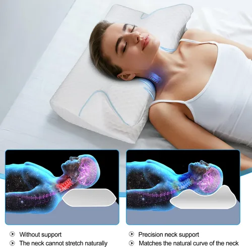 Vista 4 de Almohada cervical de espuma viscoelástica, almohada ergonómica para el cuello para aliviar el dolor de cuello y hombros, almohada de apoyo