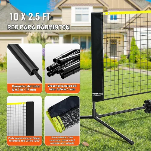 Vista 4 de VEVOR Badminton Net, Height Adjustable Volleyball Net, Wide Foldable Pickleball Net, Portable Easy Setup Tennis Net Set with Poles, Stand and Carry
