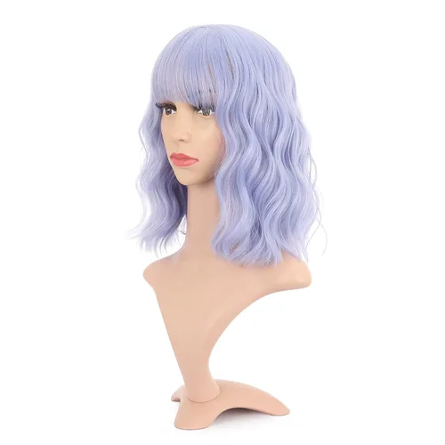 Vista 30 de VCKOVCKO - Peluca de cabello castaño claro rizada con flequillo de aire, onda natural rizada, peluca corta estilo Bob para mujer, longitud hasta