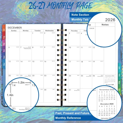Vista 4 de Agenda 2026 – Agenda semanal y mensual 2026, enero de 2026 a diciembre de 2026, 6.4 x 8.5 pulgadas, calendario 2026 con pestañas, tapa dura