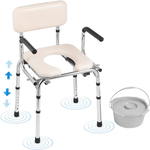 Vista 16 de VEVOR - Asiento elevado para inodoro, altura ajustable con 5 niveles, diseño de brazo abatido, respaldo desmontable, cubo fácil de limpiar de 7L