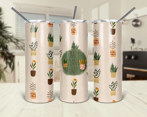 Vista 2 de Crazy Plant Lady Tumbler with Straw Lid for Women Mom Cute Nature Outdoor Design Gift 20 oz Travel Drink Cup