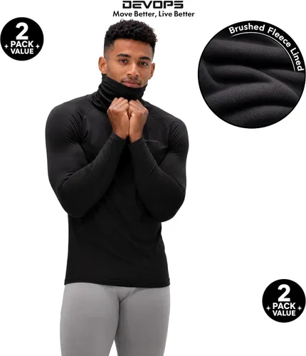 Vista 9 de DEVOPS 2 Pack Men's Thermal Turtle Neck Compression Shirts Long Sleeve negro / negro