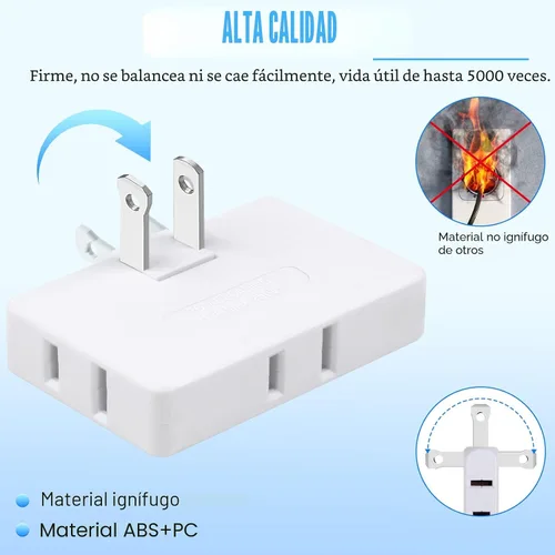 Vista 4 de Paquete de 3 extensores de toma de corriente de pared plana de CA, adaptador de enchufe plano, adaptador de pared plegable de 3 vías, enchufe Blanco